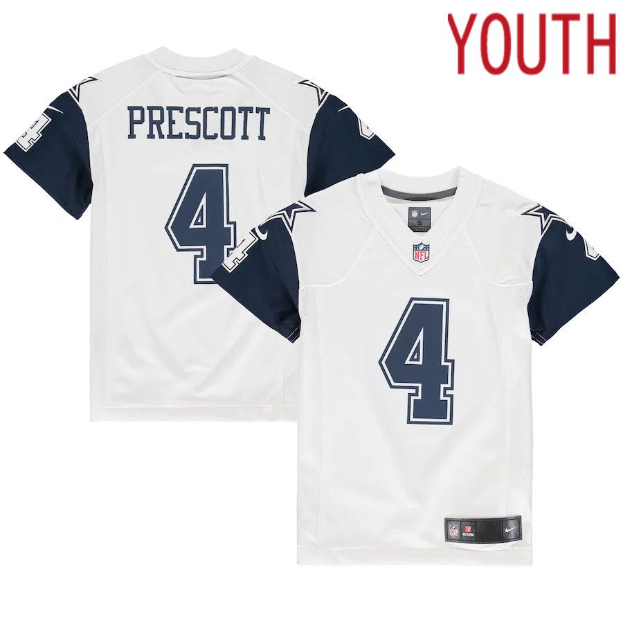 Youth Dallas Cowboys 4 Dak Prescott Nike White Color Rush Game NFL Jersey